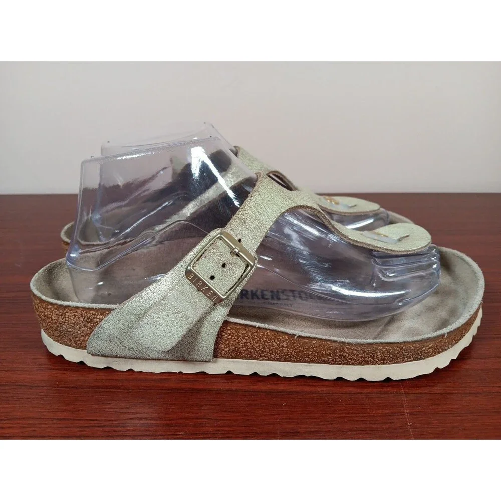 Birkenstock Gizeh Sandals Size 39 Washed Gold Casual Adjustable Strap Slip On - Picture 3 of 8